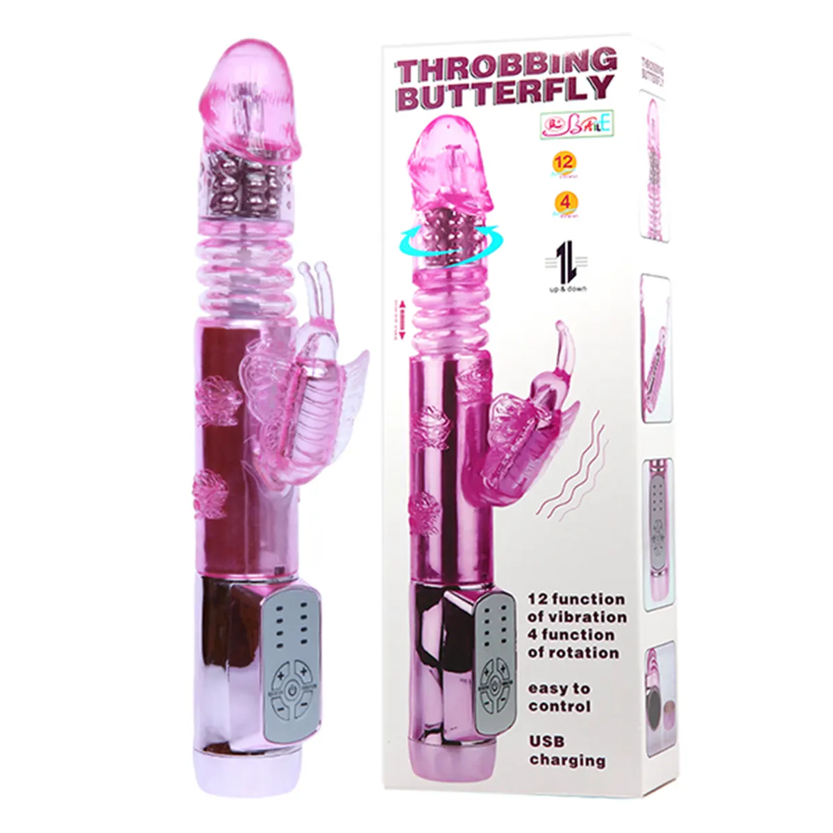 Roze vibrator sa 12 funkcije vibracije i 4 opcije rotacije