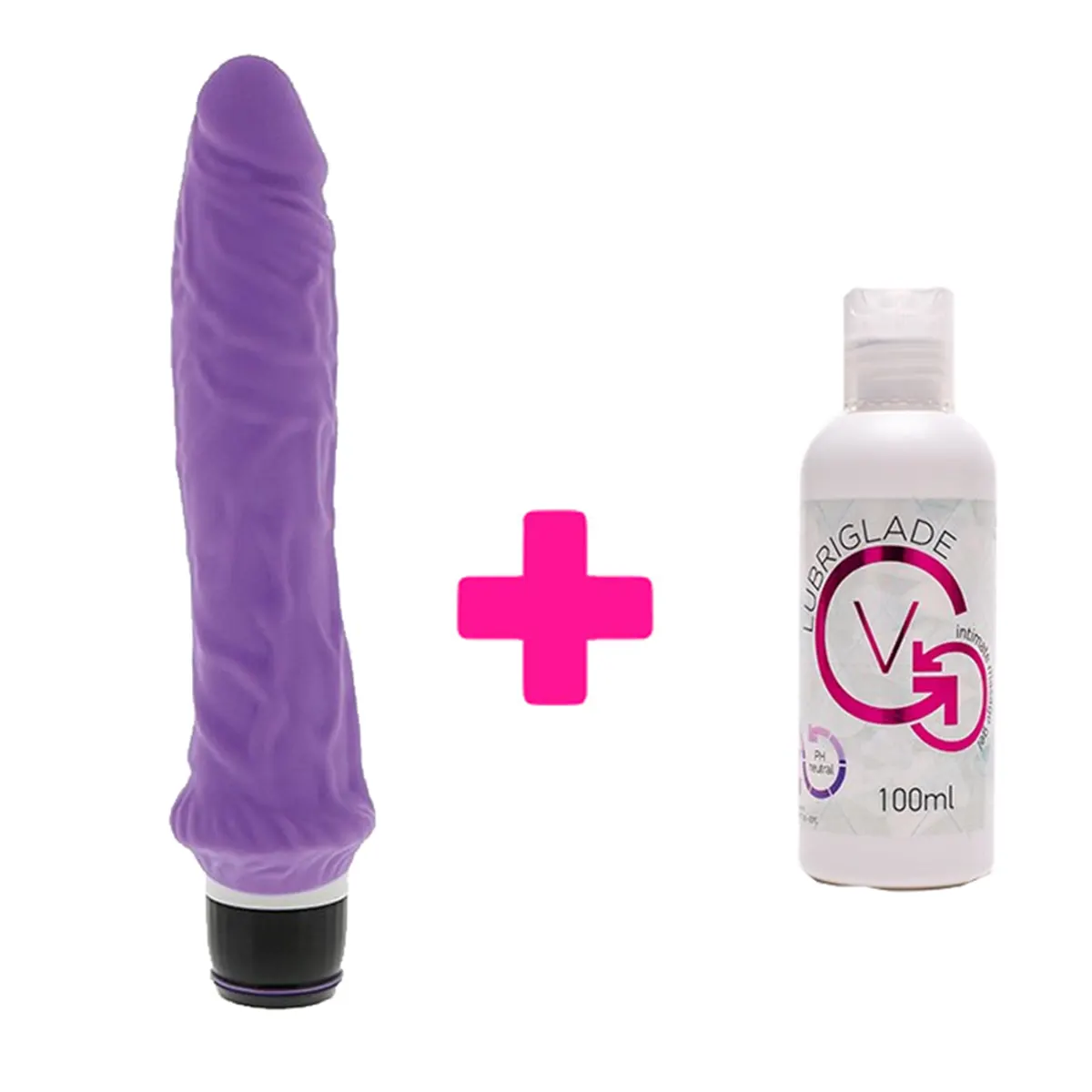 Ljubičasti realistični silikonski vibrator i Lubrikant