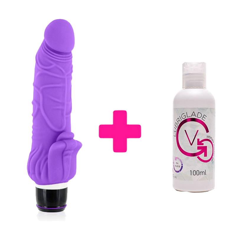 Ljubičasti silikonski vibrator sa dodatkom za klitoris i Lubrikant