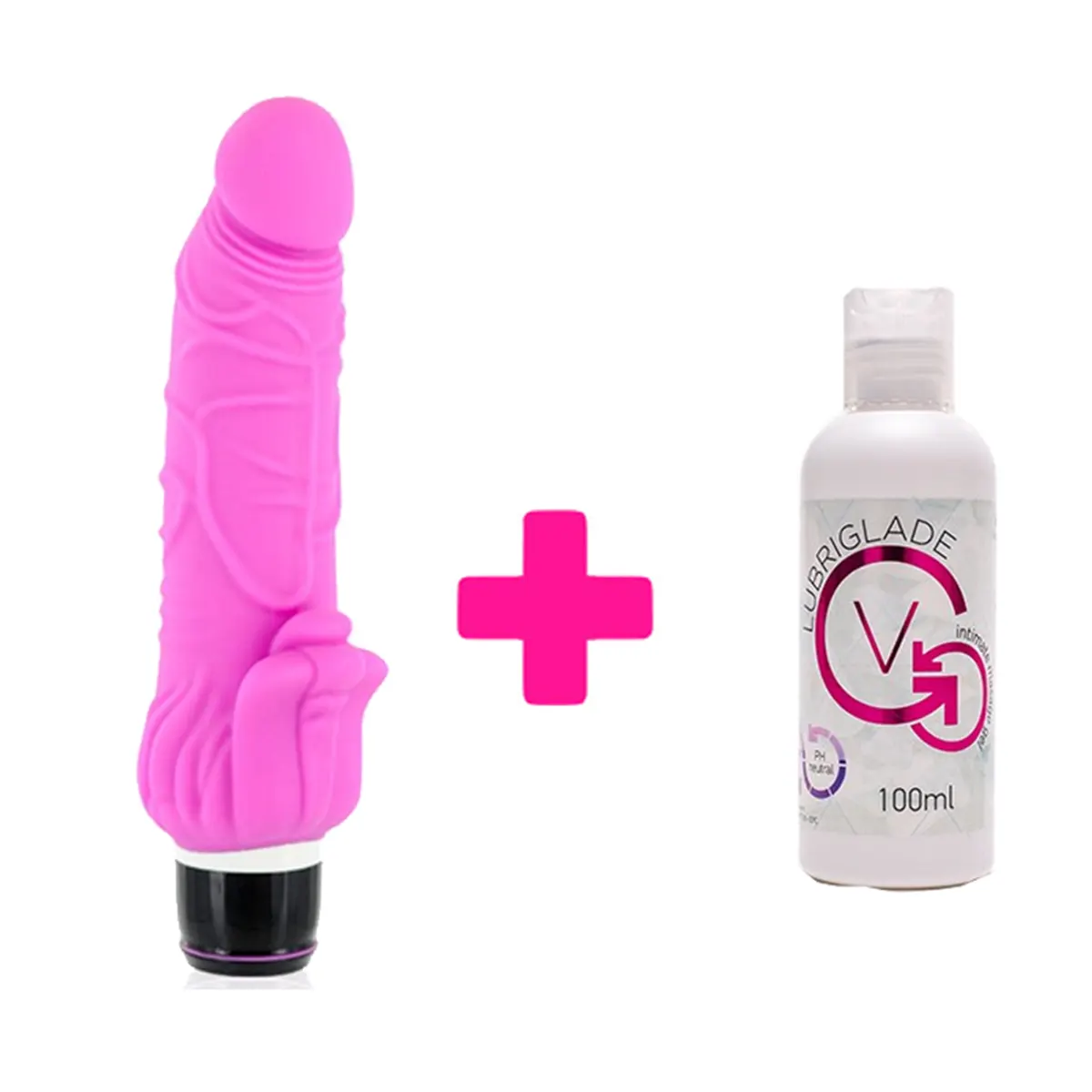 Rozi silikonski vibrator sa dodatkom za klitoris i Lubrikant