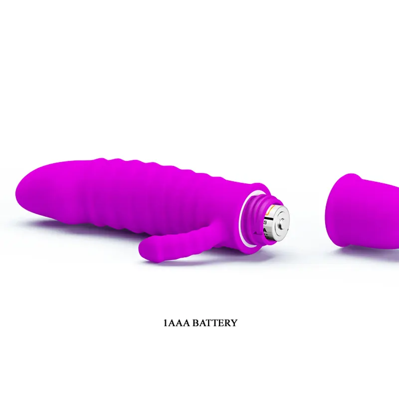 Ljubičasti silikonski vibrator sa dodatnom stimulacijom klitorisa