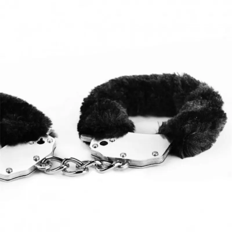 Metalne Lisice Crno Krzno Black Furry Cuffs