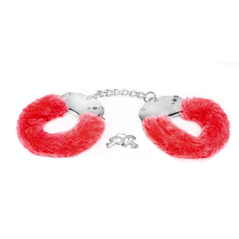 Metalne Lisice Crveno Krzno Red Furry Cuffs