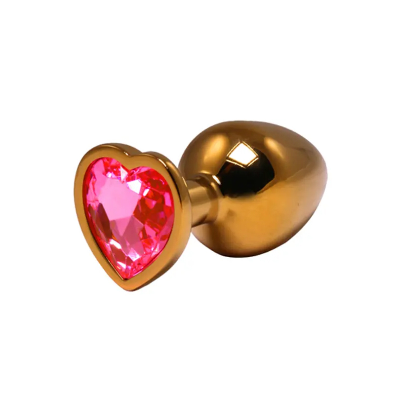 Srednji zlatni analni dildo srce sa rozim dijamantom