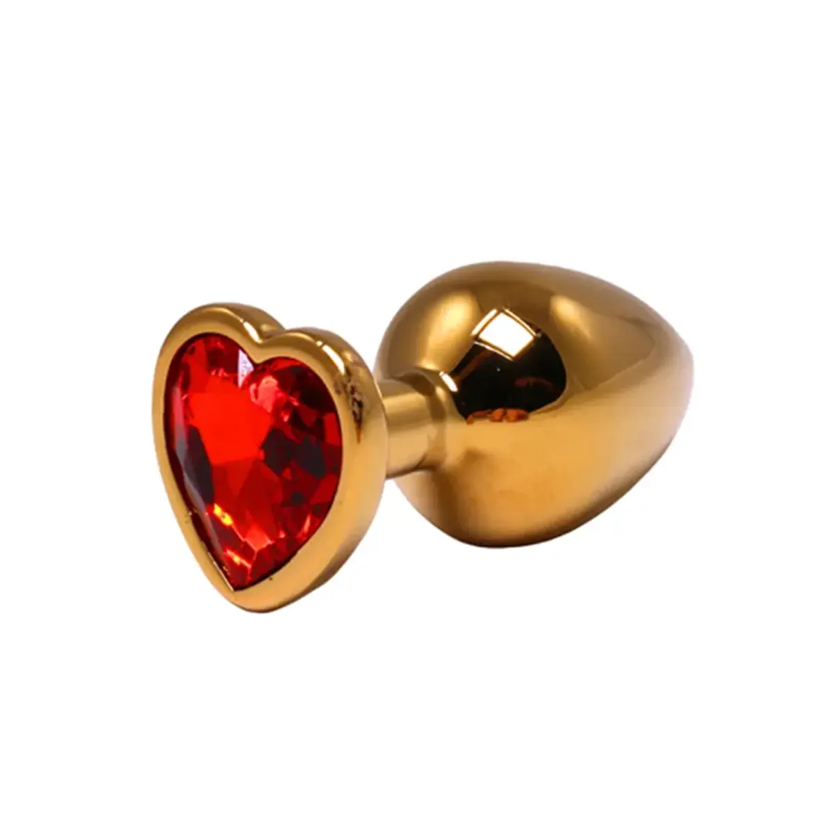Veliki zlatni analni dildo srce sa crvenim dijamantom