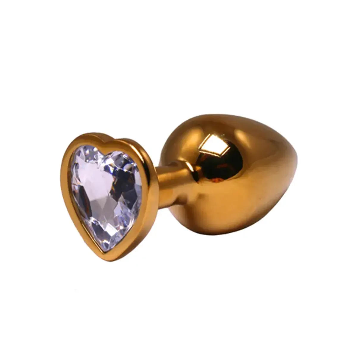 Veliki zlatni analni dildo srce sa belim dijamantom