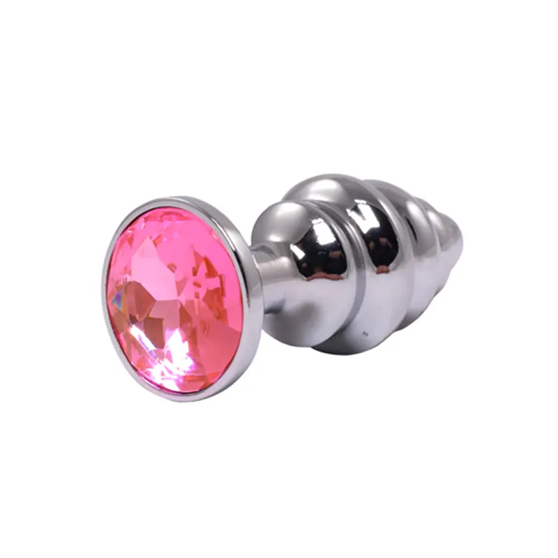 Mali rebrasti metalni analni dildo sa rozim dijamantom