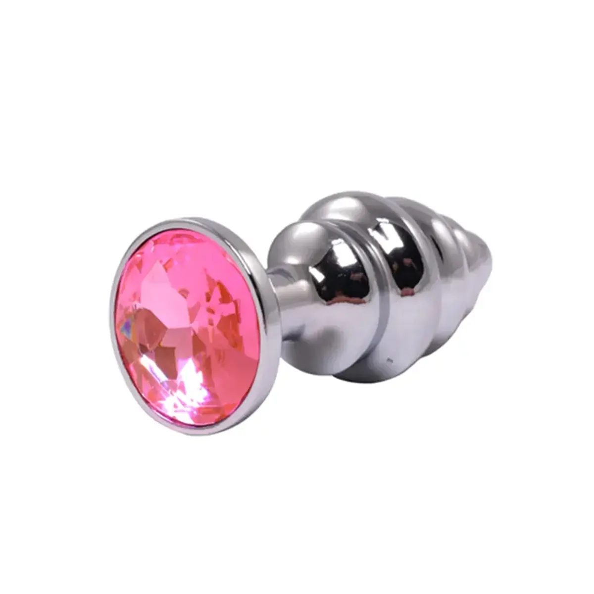 Srednji rebrasti metalni analni dildo sa rozim dijamantom