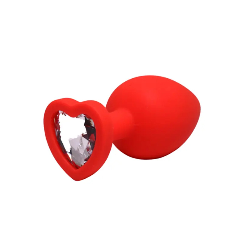 Srednji crveni silikonski analni dildo srce sa dijamantom