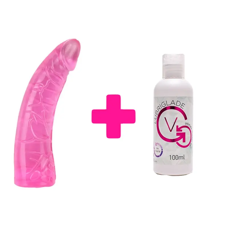 Roze TPE dildo 19cm i Lubrikant