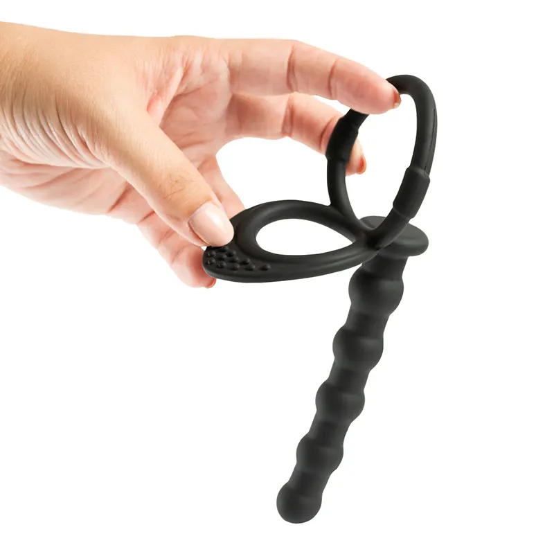 Crni silikonski dildo za duplu penetraciju i lubrikant ku209
